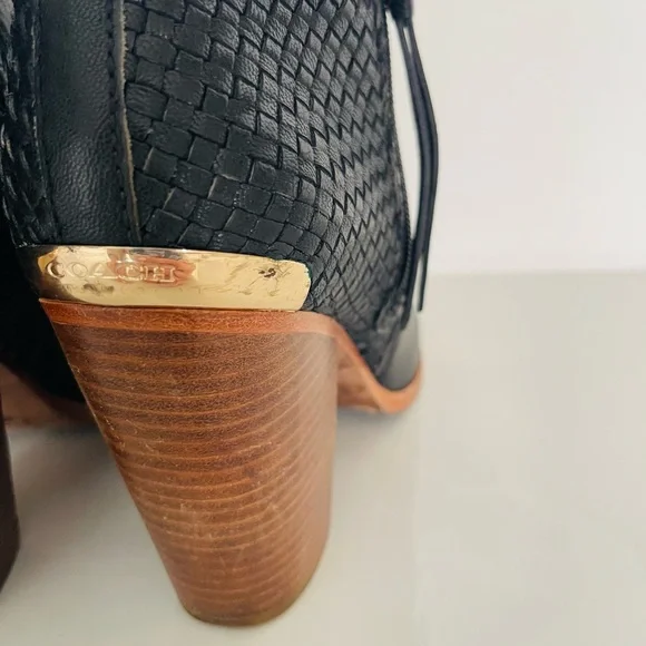 Coach Heidi Black Woven Leather Ankle Bootie Size 8 - Picture 7 of 10